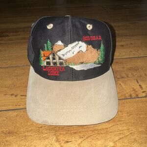 Vintage Big Bear Lake Snapback Hat Black Tan Embroidered Souvenir Trucker Cap